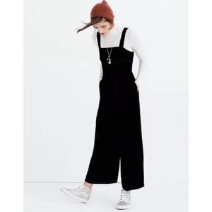 Madewell Crushed Velvet Black Wide Leg Jumpsuit Pockets Size‎ 00 Retail $158